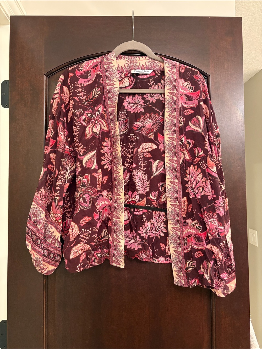 Floral Open-Front Women's Top in Burgundy and Pink